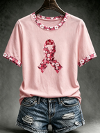 Women's Breast Cancer Awareness Month Pink Printed Round Neck T-Shirt