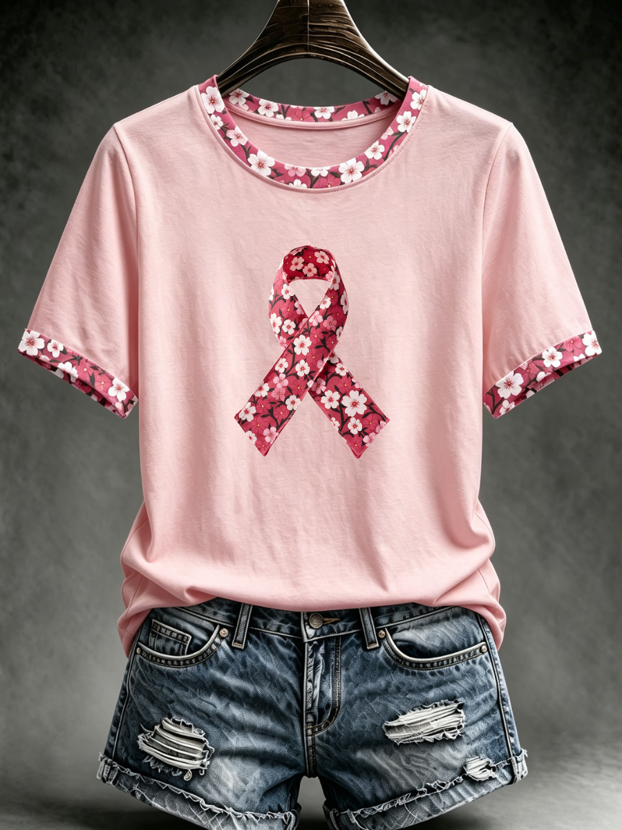 Women's Breast Cancer Awareness Month Pink Printed Round Neck T-Shirt