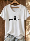 Women's Minimalist Cat V-Neck Top