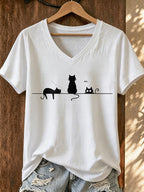 Women's Minimalist Cat V-Neck Top