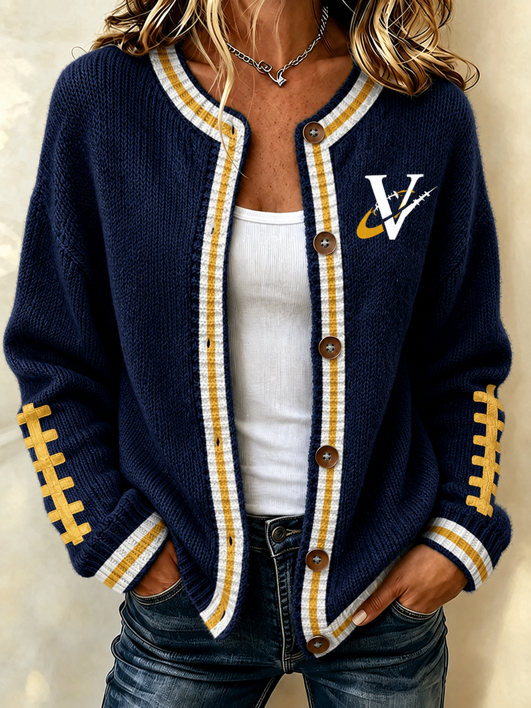 Women'S Football Fans Printed Knitted Cardigan Top