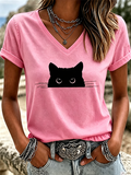 Women'S Cat Print Printed T-Shirt