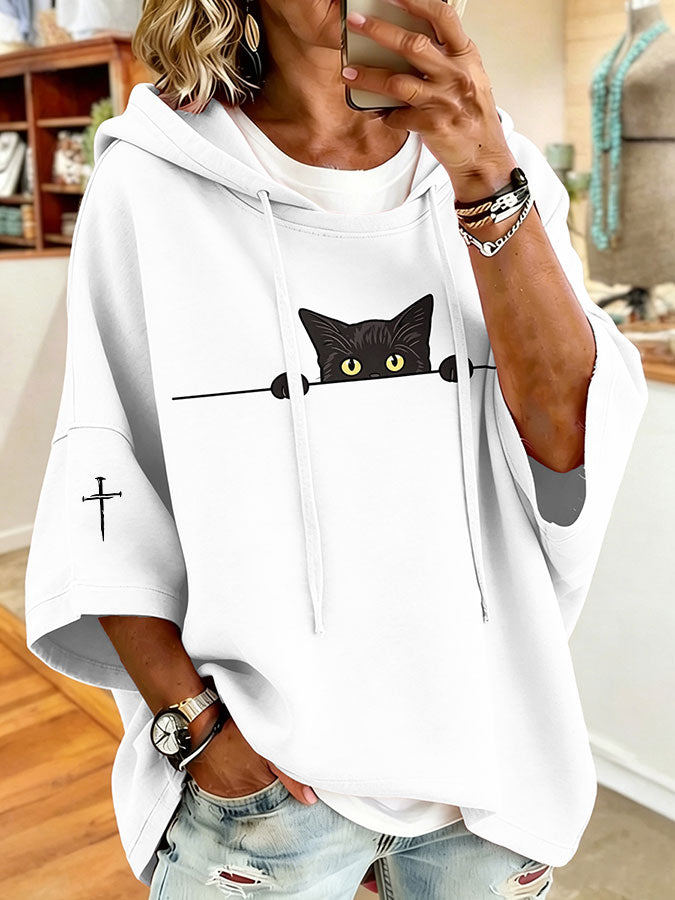 Women'S Vintage Cat Print Hoodie