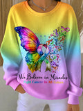 Women'S Fight Cancer In All Colors Print Casual Texture Sweatshirt