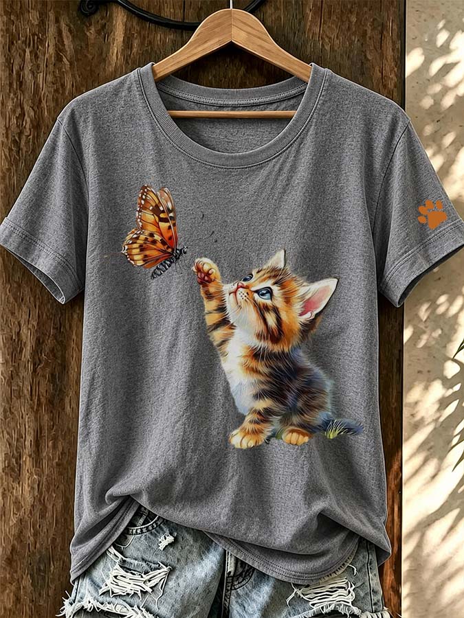 Women'S Cat Paw Printed T-Shirt