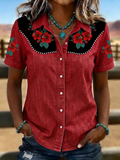 Women's Retro Western-Style Print Short-Sleeved Shirt