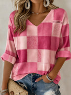 Women's Casual Daily Plaid Waffle Art Top