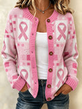 Women'S Casual Breast Cancer Knitting Cardigan Top