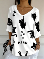 Women'S Cat Printed Casual T-Shirt