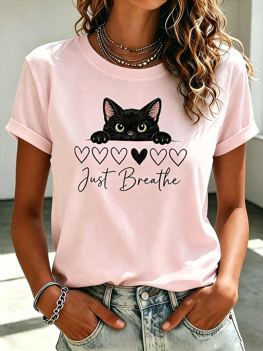 Women's Cute Cat Printed Casual T-shirt