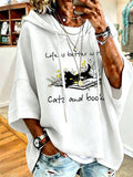 Women's Life Is Better With Cats And Books Print Sweatshirt