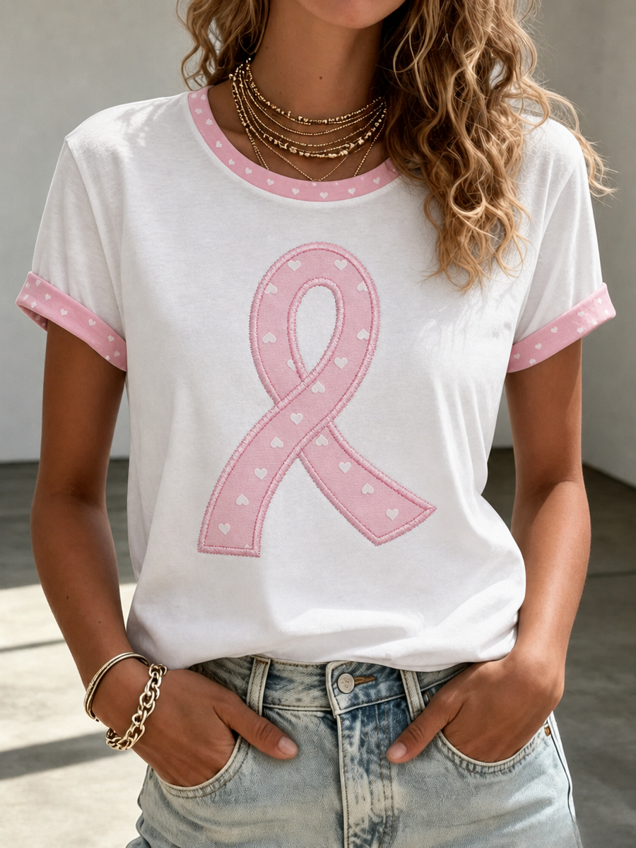 Women's Casual Breast Cancer Promotion Pink Art T-Shirt