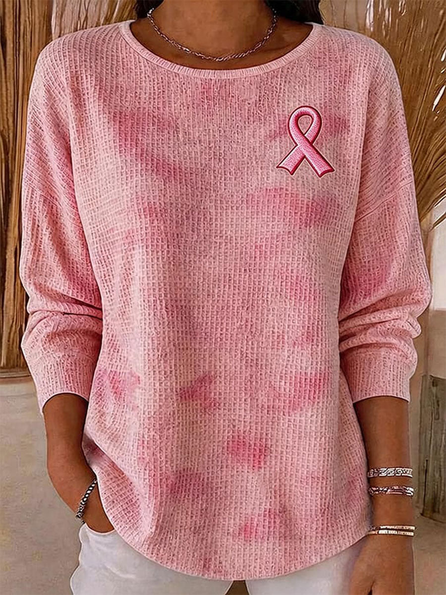 Women's Breast Cancer Awareness Print Waffle-Knit Shirt
