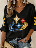 Women'S Football Print Waffle  Top
