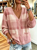 Women'S Casual Striped Grid Cardigan