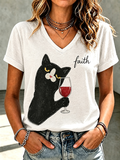 Women'S Fun Cat Simple Printed T-Shirt