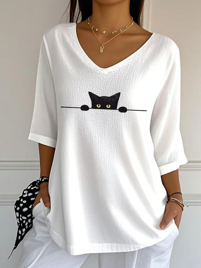 Women'S Cat Printed Casual T-Shirt