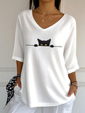 Women'S Cat Printed Casual T-Shirt