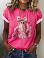 Women'S Retro Pink Art Printed T-Shirt