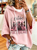 Women'S Vintage In October We Wear Pink Print Hoodie