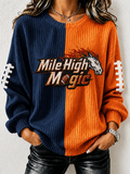 Women'S Football Fan Waffle Long Sleeved Round Neck Sweatshirt