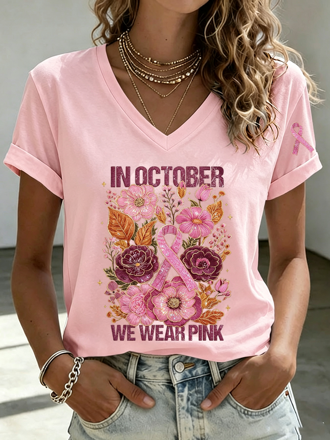 Women's In October We Wear Pink  Print T-shirt