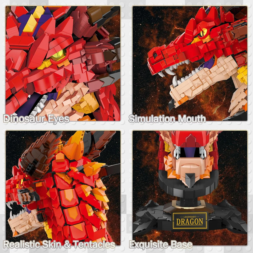 Crimson Dragon Head Building Block Set