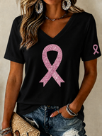 Women'S Breast Cancer Prevention And Control Propaganda Printed Short Sleeved T-Shirt