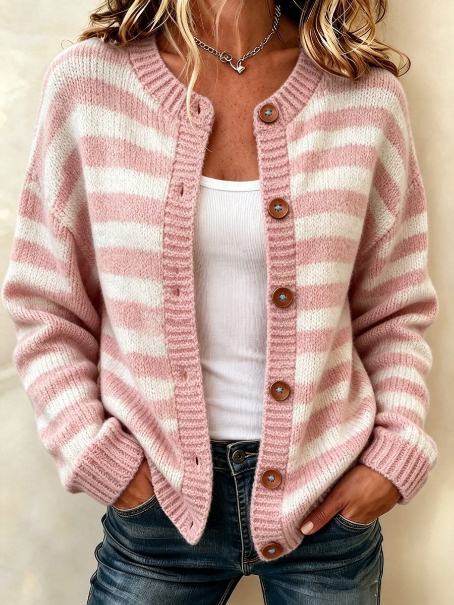 Women's Casual Stripe Printed Knitted Cardigan Top