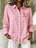 Women's Breast Cancer Awareness Plaid Art Long-Sleeved Shirt
