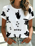 Women's Cute Cat Printed Casual T-shirt