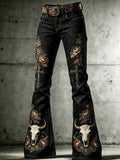 Women's Retro Western Style Art Print Flare Printed Flared Trousers