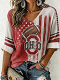 Women'S College Rugby Printed Waffle V-Neck Top