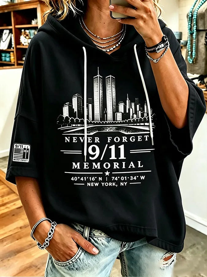 🕯️Women's Retro  9.11 Never Forget Print  Hooded Sweatshirt
