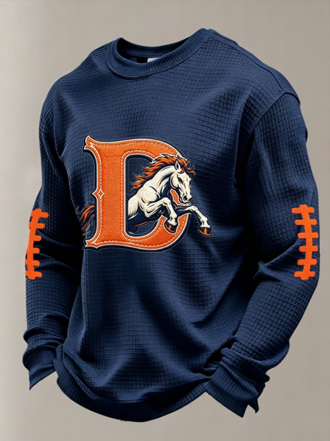 Men'S Football Fan Casual Long Sleeved Waffle Top