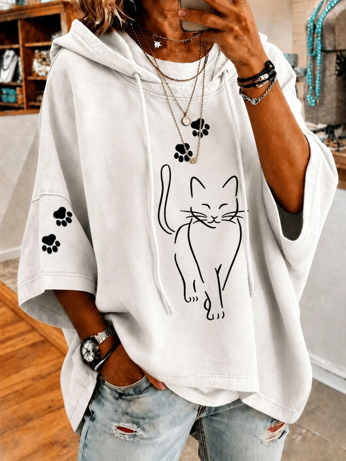 Women's Cat Printed Casual Hoodie