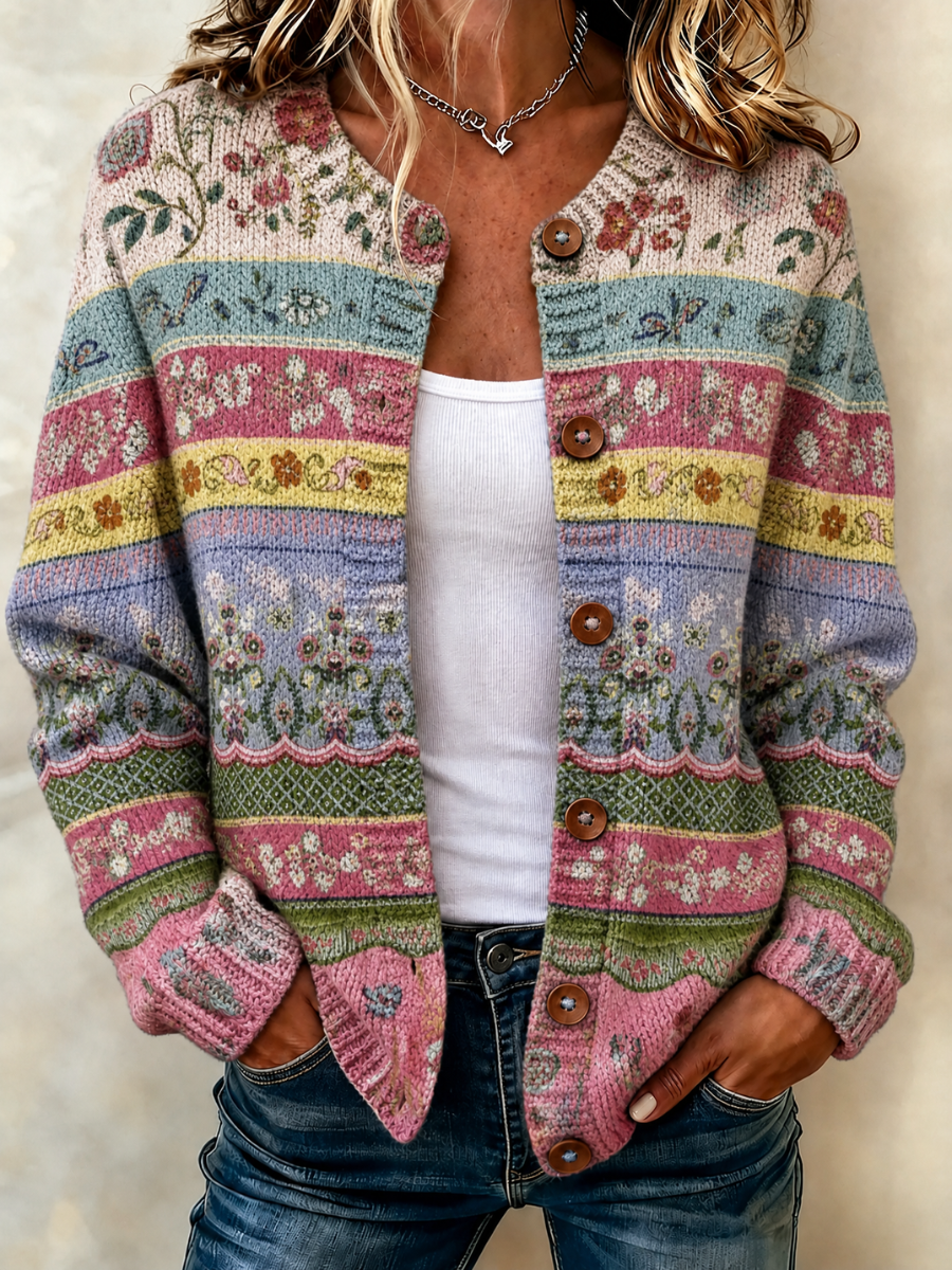 Women's Casual Floral Knitted Cardigan Top