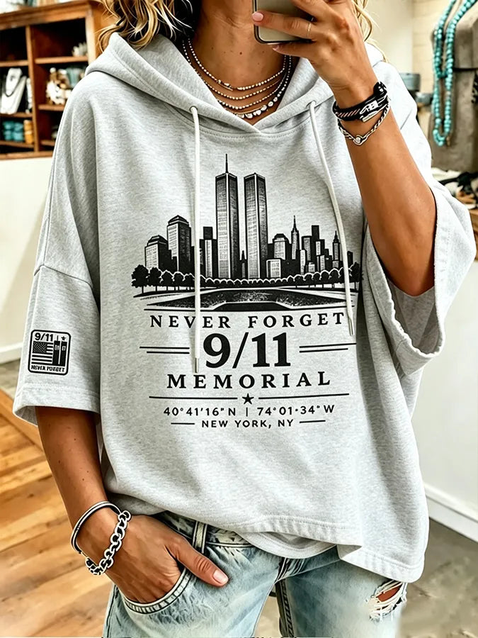 🕯️Women's Retro  9.11 Never Forget Print  Hooded Sweatshirt