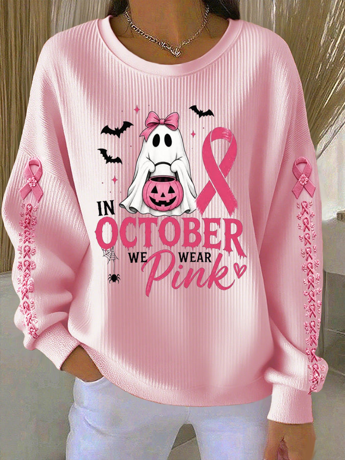 Women'S In October We Wear Pink Print Casual Sweatshirt