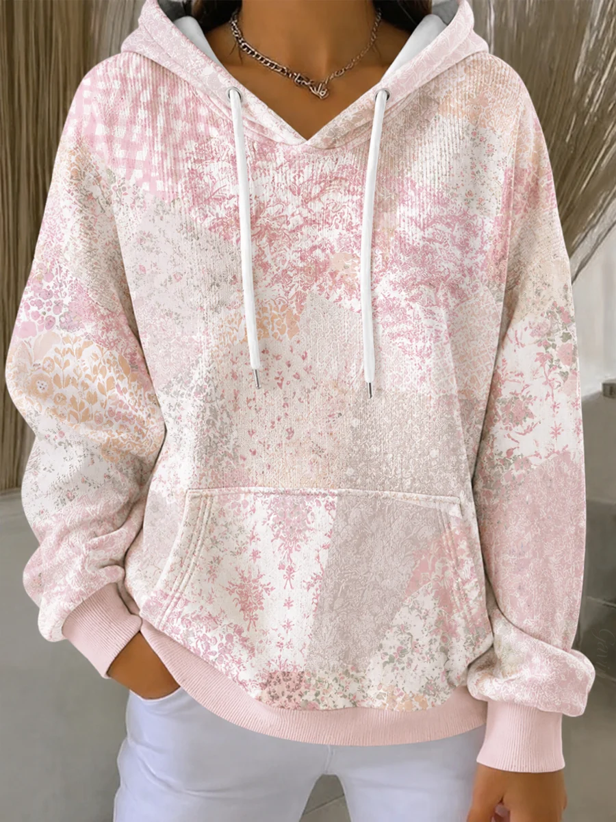 Women'S Breast Cancer Pink Flowers Print Casual Hoodie