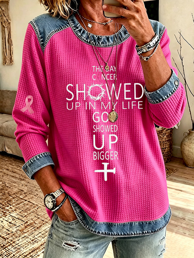 Women'S Breast Cancer Faith Print Casual Waffle Top