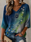 Women's American football V-Neck Three-quarter sleeve T-shirt