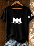 Women'S Heartbeat Cat Printed V-Neck T-Shirt