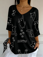 Women'S Cat Printed Casual T-Shirt