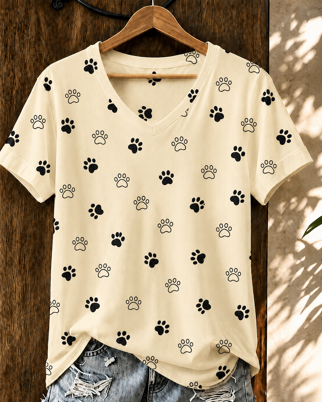 Women'S Cat Printed V-Neck T-Shirt