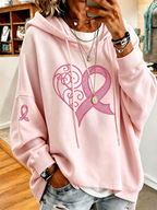 Women's Breast Cancer Awareness Love Embroidery Hooded Sweatshirt