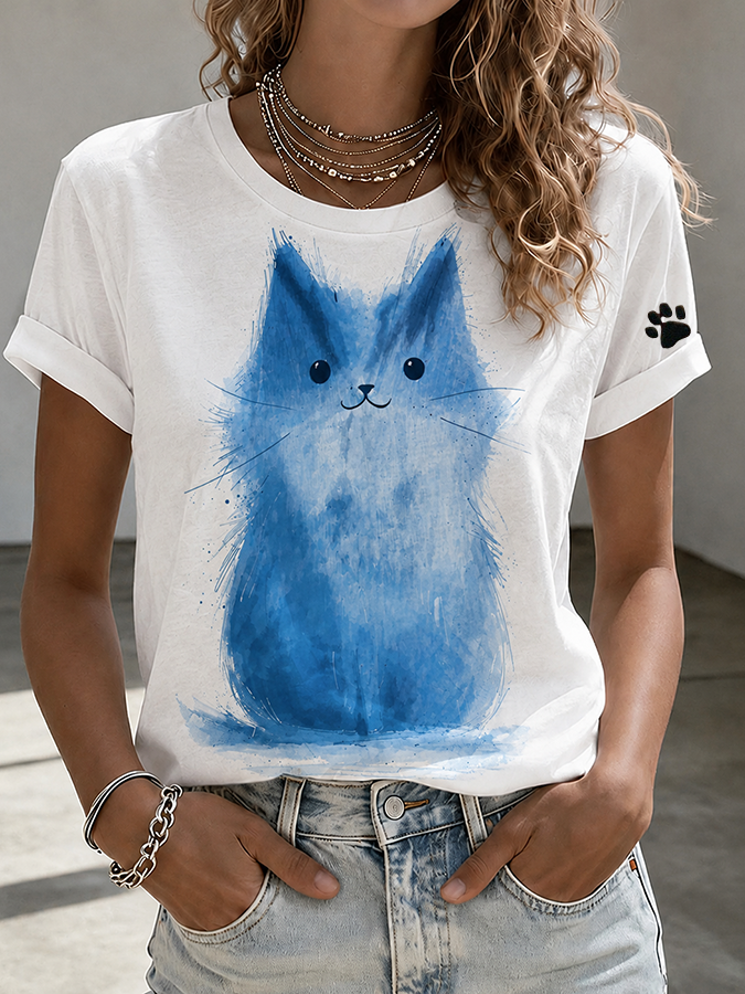 Women'S Cat Printed T-Shirt