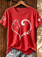 Women'S Fun And Cute Cat Claw Printed Round Neck T-Shirt