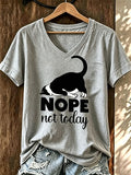 Women'S Cute Cat Printed Casual V-Neck T-Shirt
