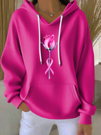 Women'S Breast Cancer Awareness Flowers  Printed Casual Hoodie
